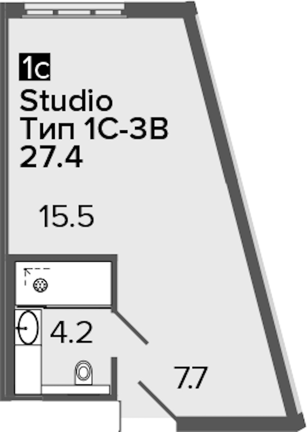 Квартира студия 27.4 м², 10/16 эт., Апарт-отель «ARTSTUDIO M103»